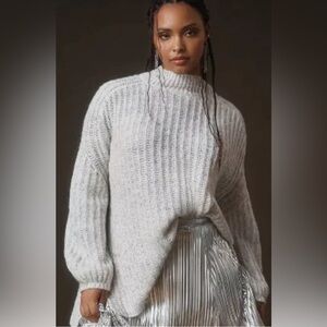 Anthropologie Pilcro Long Line Cable Tunic Sweater Ivory SZ S